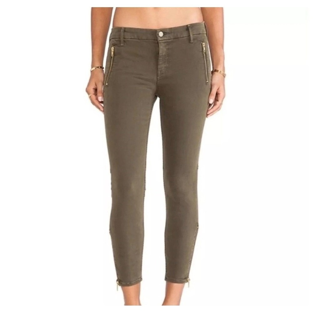 MOTHER The Looker Cropped Ankle Zip Pants Muse Green Skinny 29 NWT